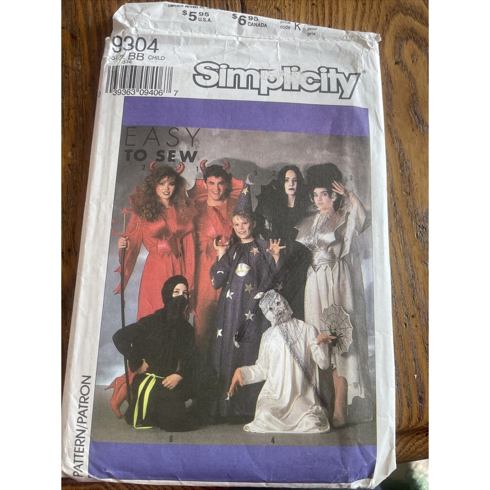 Easy Child's Costume Pattern Size 3 4 5 6 7 8 10 12 14 Simplicity 9304‎ Wizard